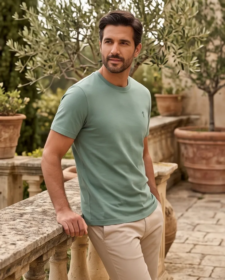 T-shirt tessuto nido elastico logo ricamato uomo