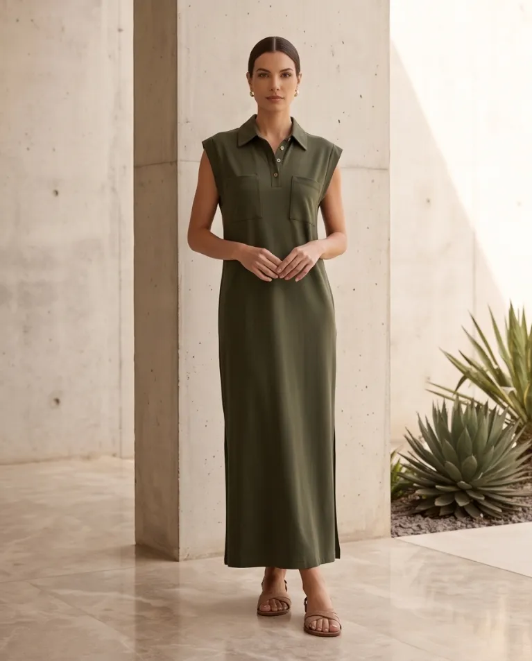 Abito lungo in cotone spesso dress casual donna