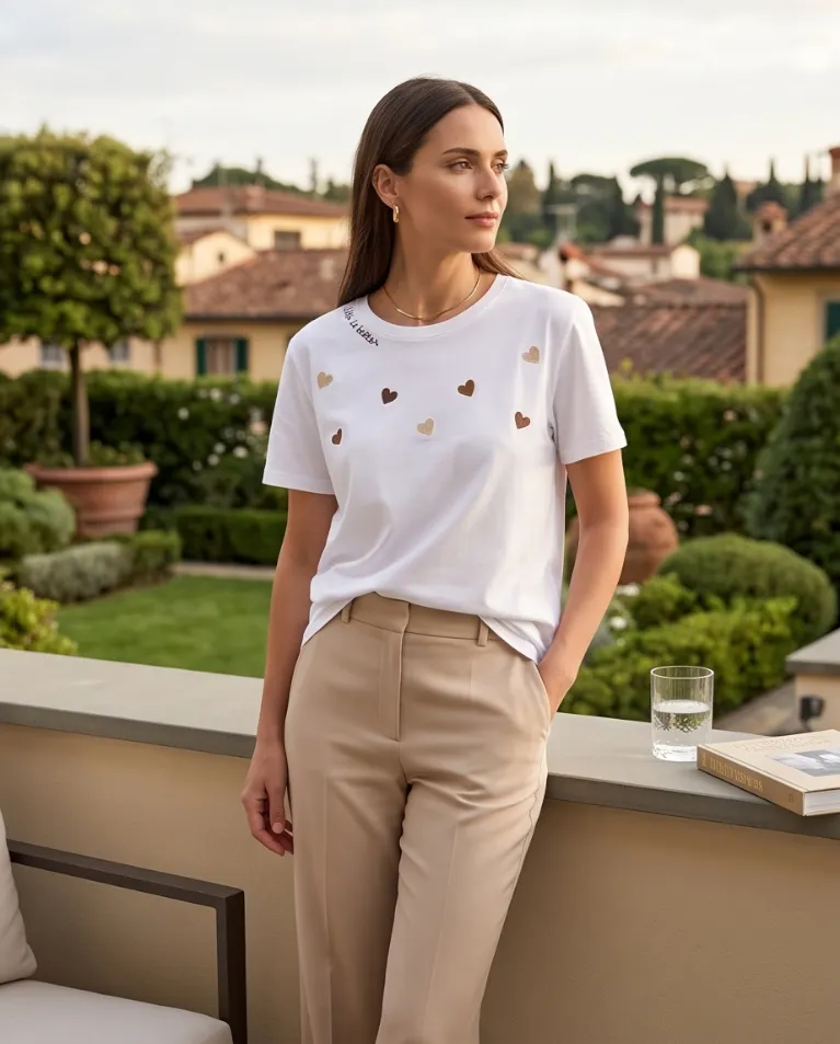 Blusa ricamo cuore maglia cotone donna