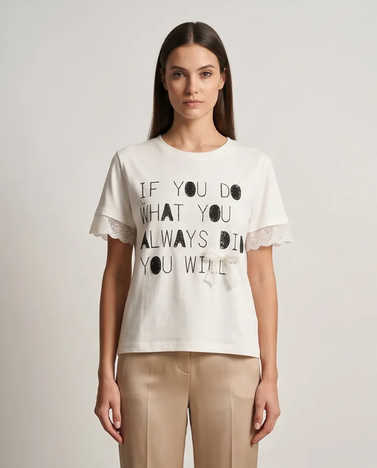 Blusa manica pizzo dettagli micro paillettes donna