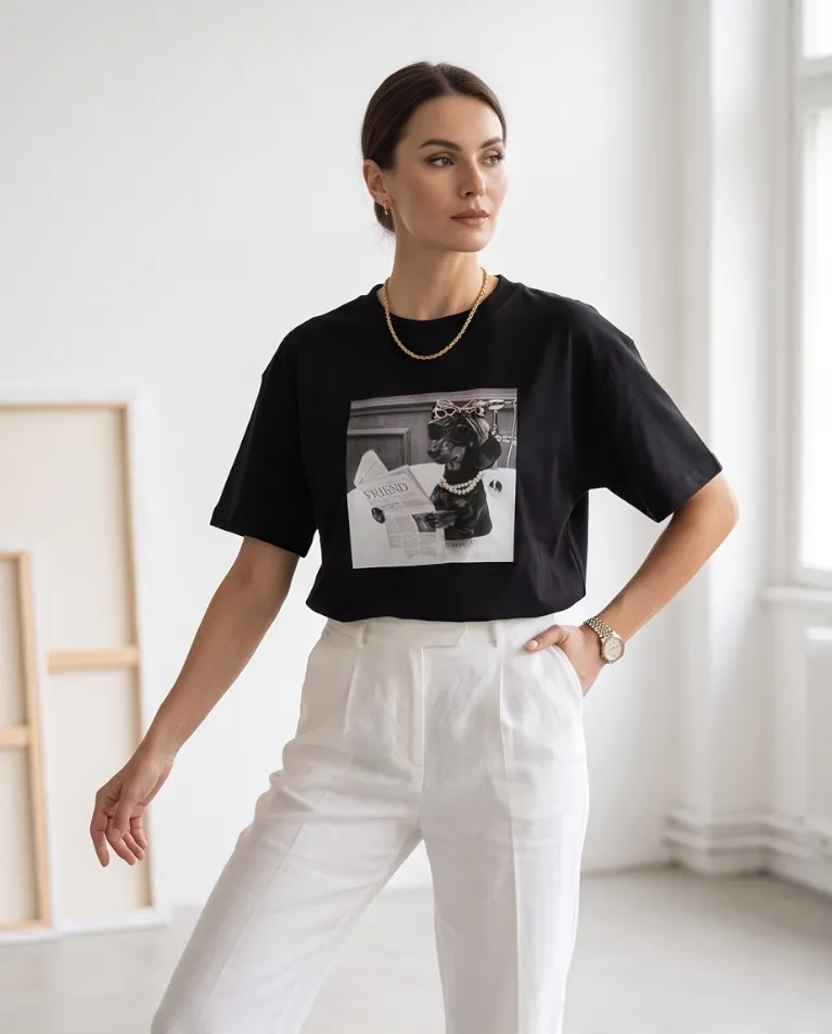T-shirt stampata maglia cotone morbida donna