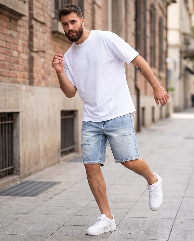 Bermuda jeans chiaro uomo strappi