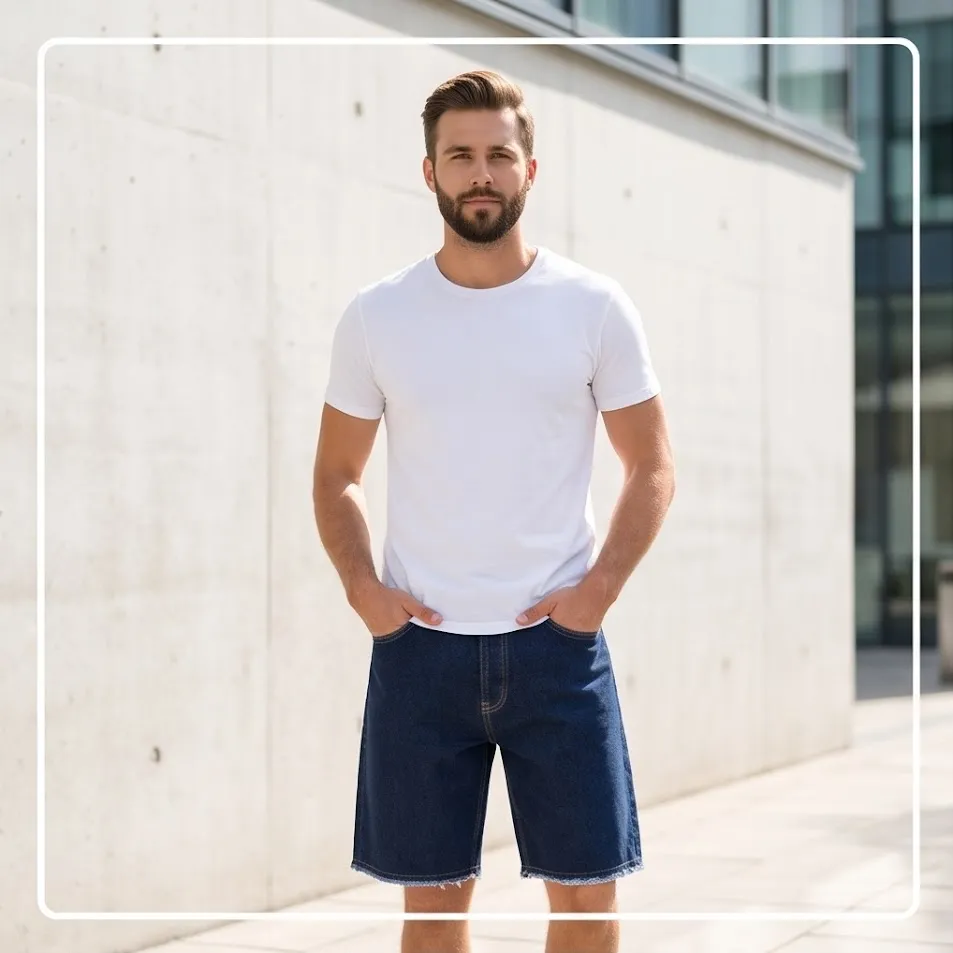 Bermuda jeans scuro uomo taglio vivo
