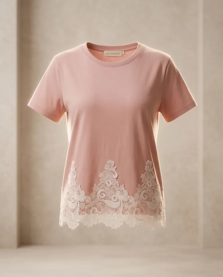 T-shirt in cotone dettaglio uncinetto blusa donna