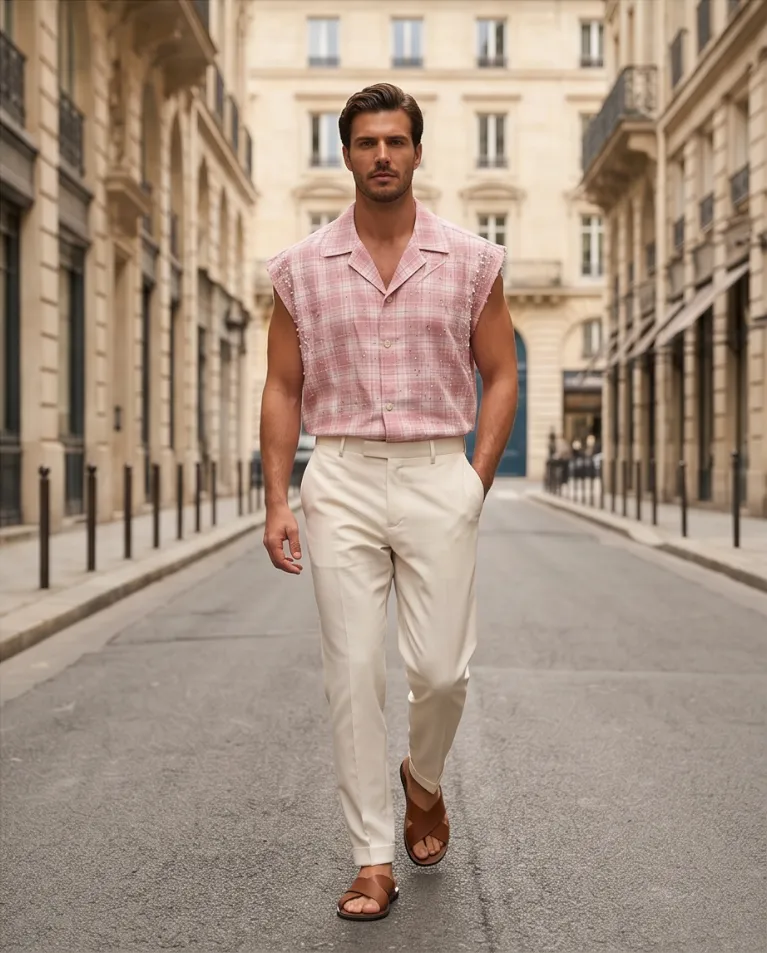 Camicia uomo taglio vivo con strass e perle