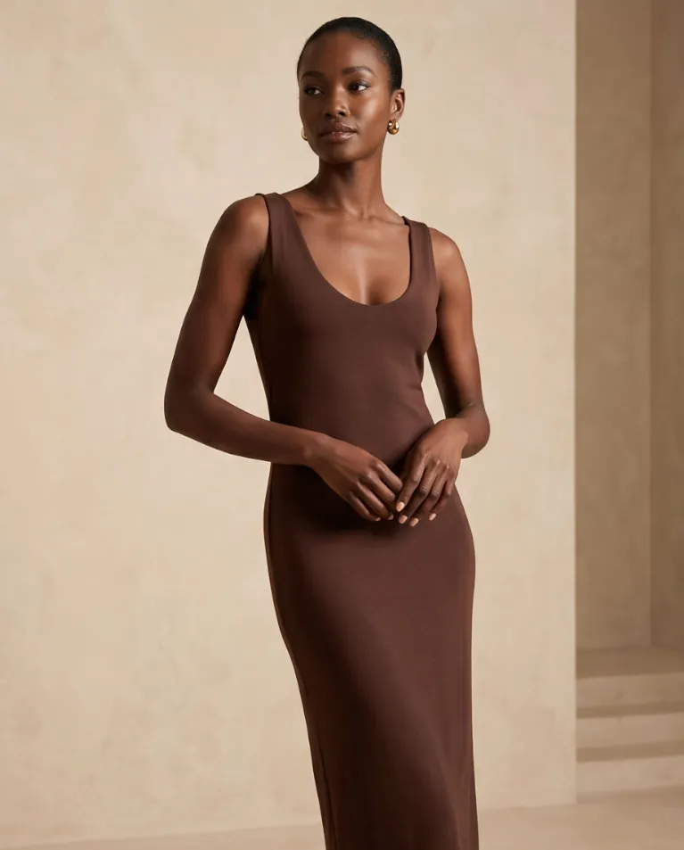 Abito midi in cotone elastico spacchi laterali donna