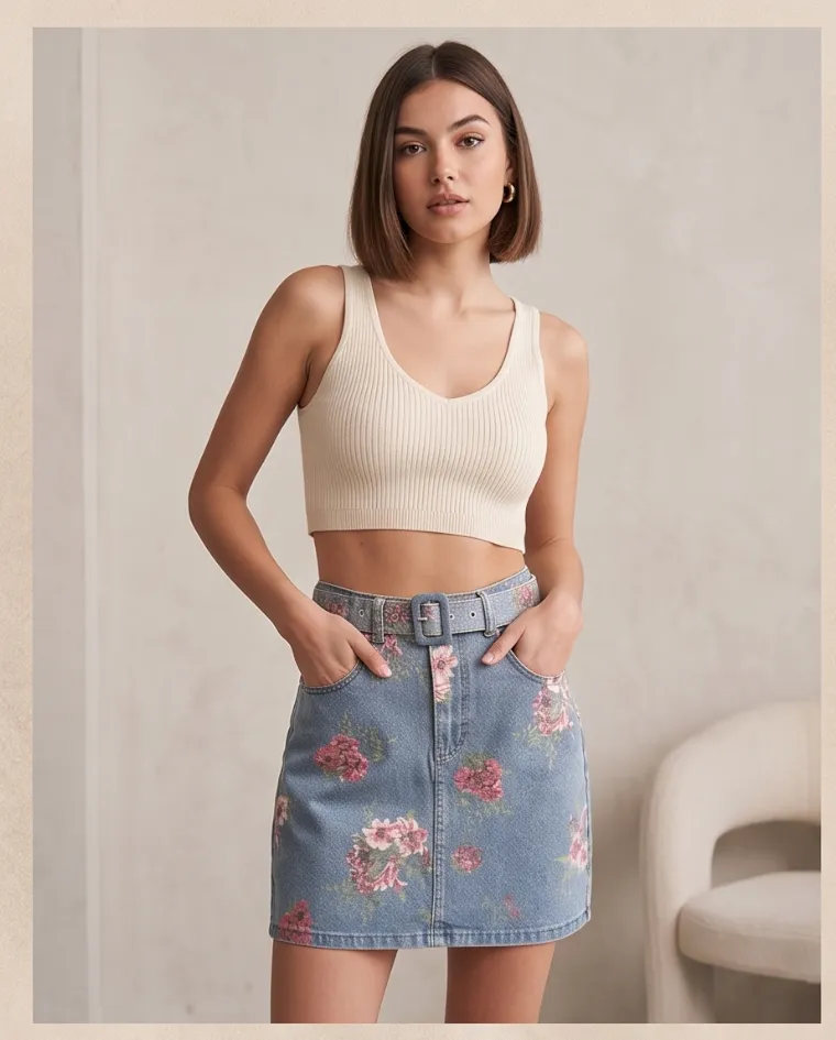Gonna jeans sagomata donna elasticizzata con cintura
