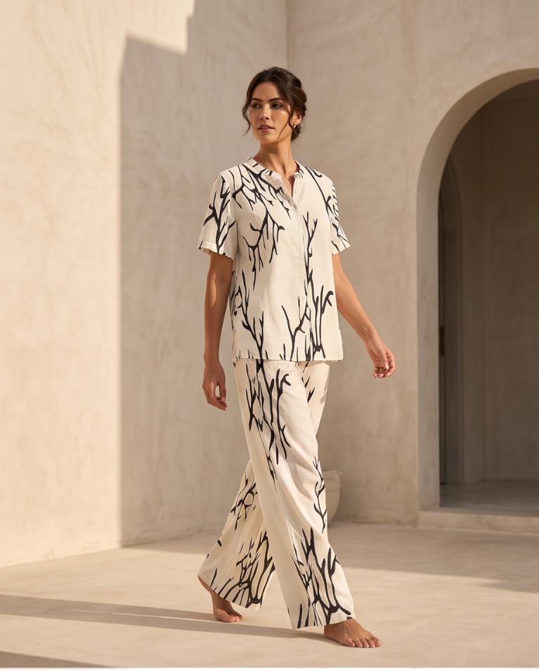 Coordinato estivo effetto lino set casual donna