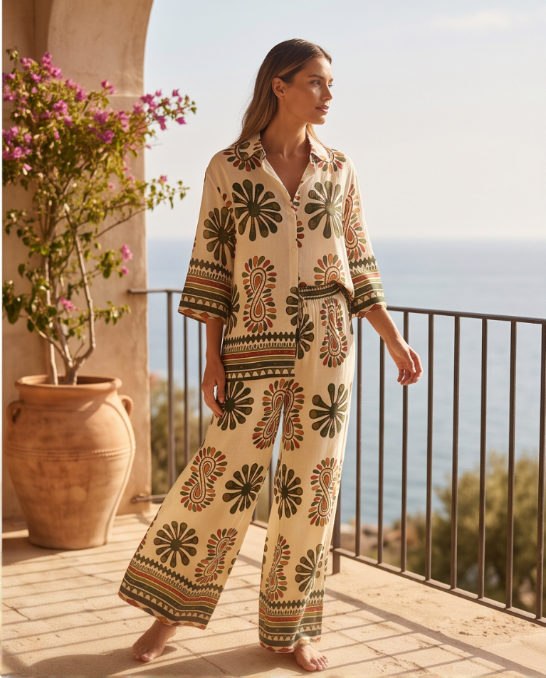 Coordinato estivo blusa camicia con palazzo donna