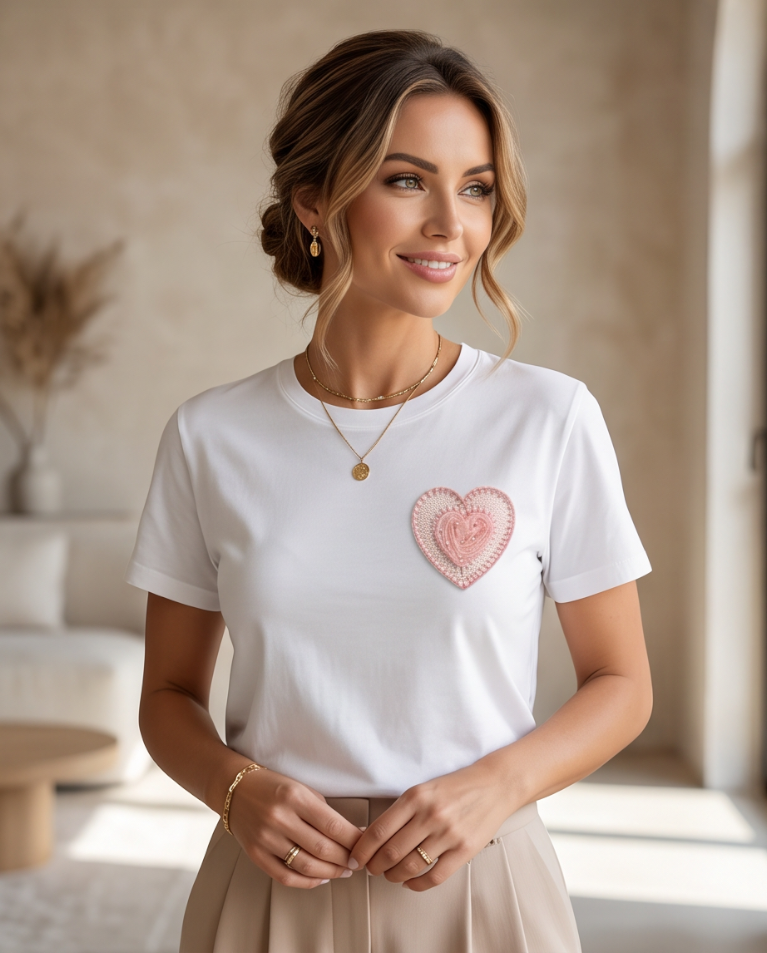 Maglia dettagli in rilievo cuore con perle