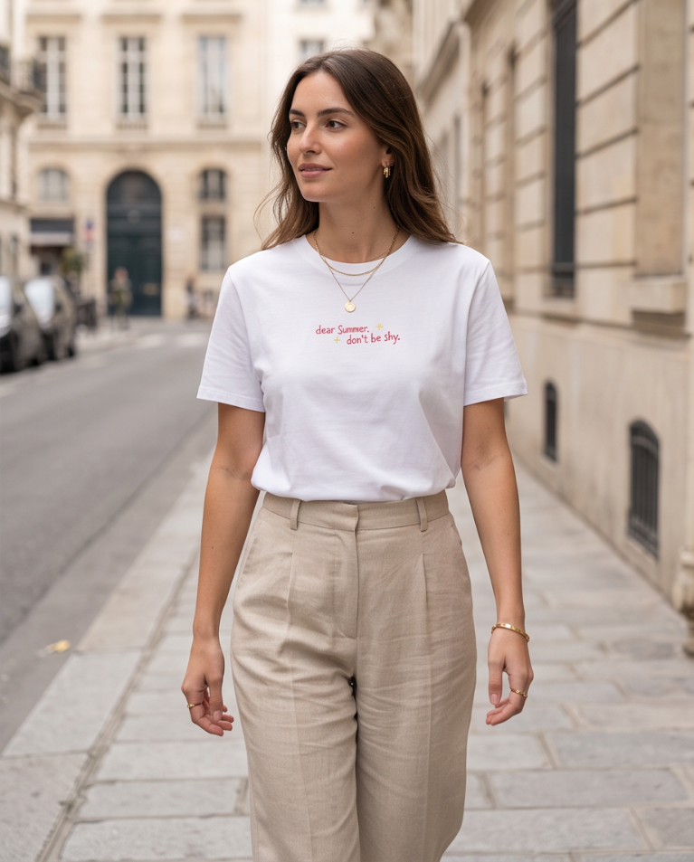 T-shirt ricamo maglia cotone donna