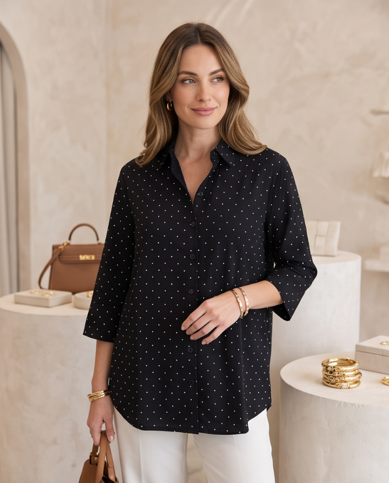 Blusa camicia strass manica tre quarti donna