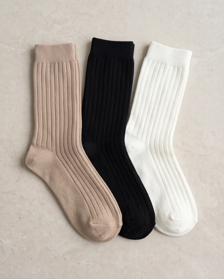 Tris calzini corti caldo cotone nero beige bianco