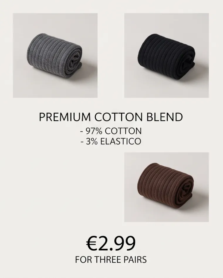 Tris calze unisex caldo cotone nero grigio marrone