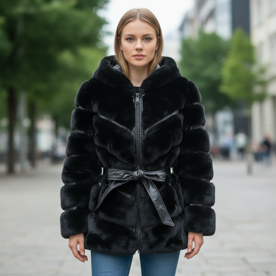 Cappottino pelliccia ecologica dettagli ecopelle donna