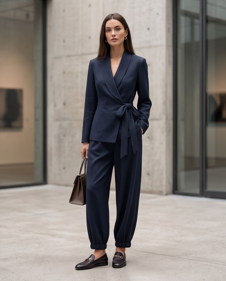 Tailleur blazer scalda cuore con panta ballon polsino