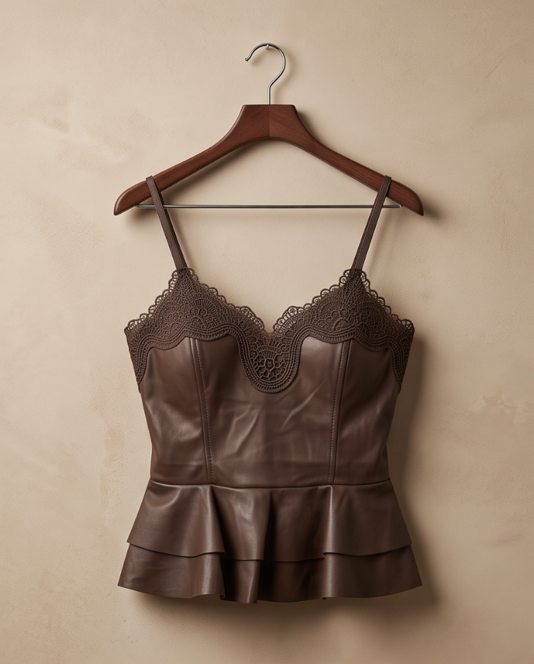 Corsetto coppe ecopelle e merletto donna