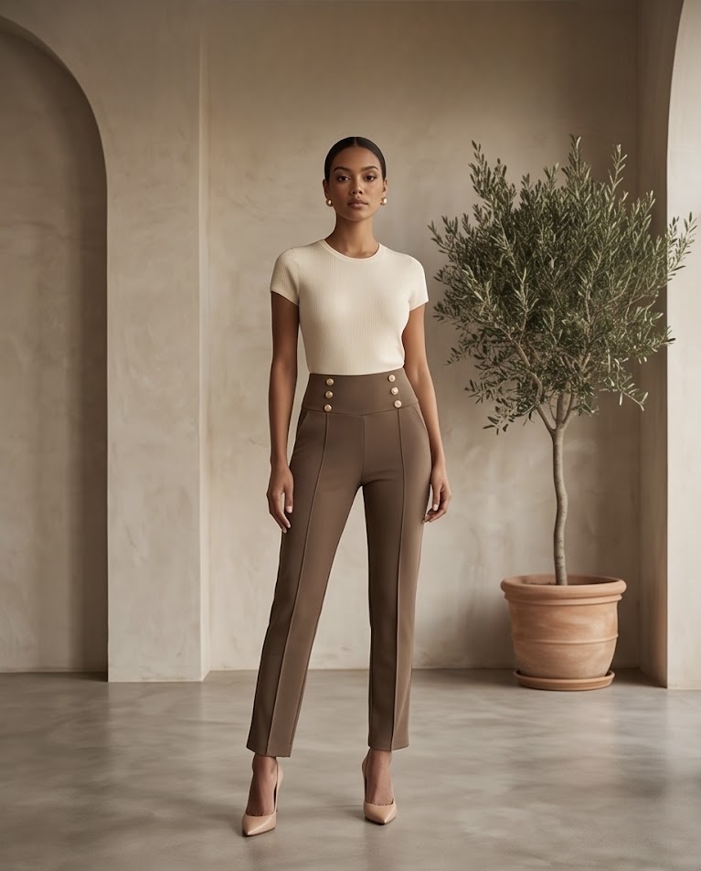 Panta leggings vita alta bottoni oro media stagione