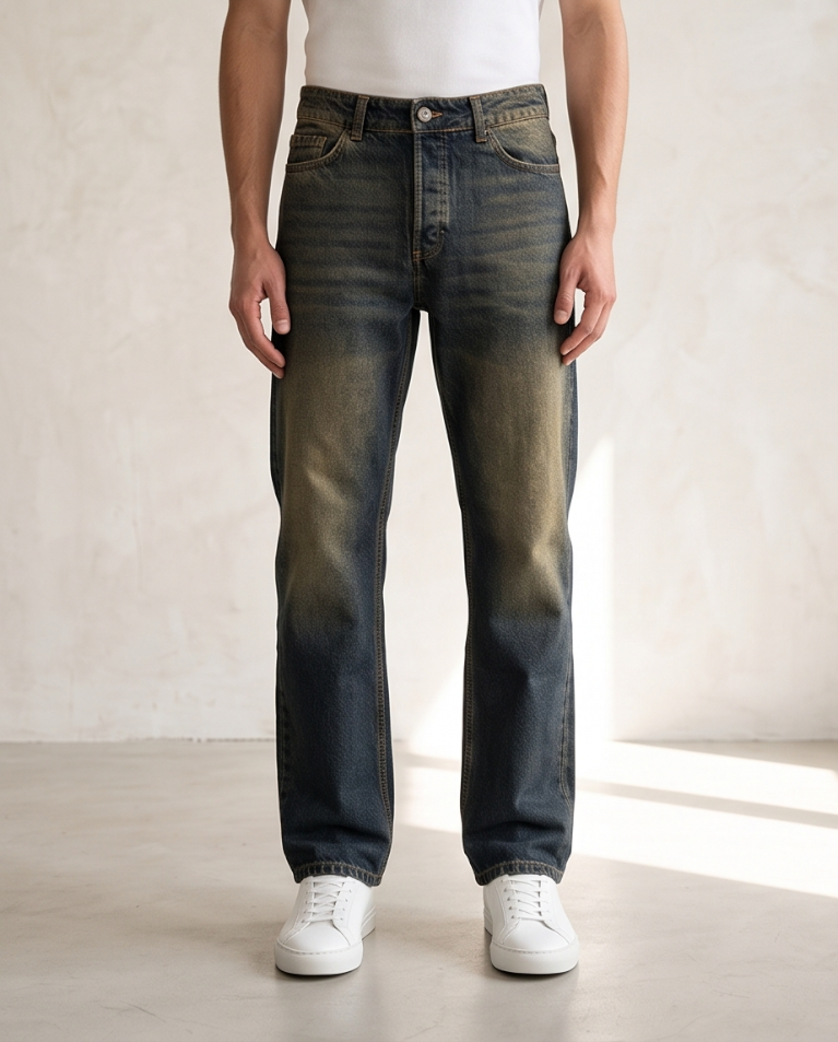 Jeans uomo dritto sabbiato denim