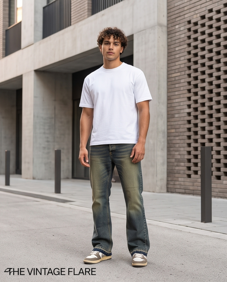 Jeans zampa uomo sabbiati