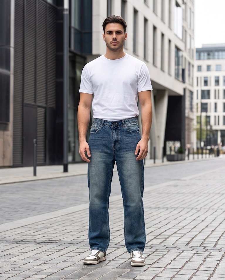 Jeans dritti uomo denim lavaggio