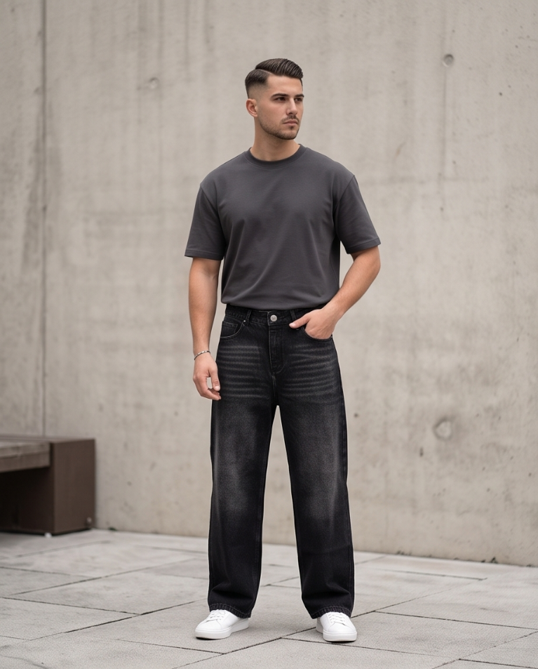 Jeans larghi neri sfumati uomo