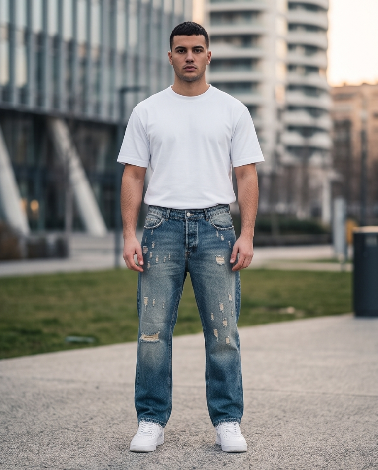 Jeans dritti strappati uomo