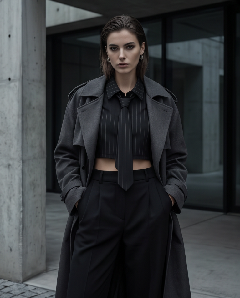 Camicia corta gessata con cravatta vestibilità morbida
