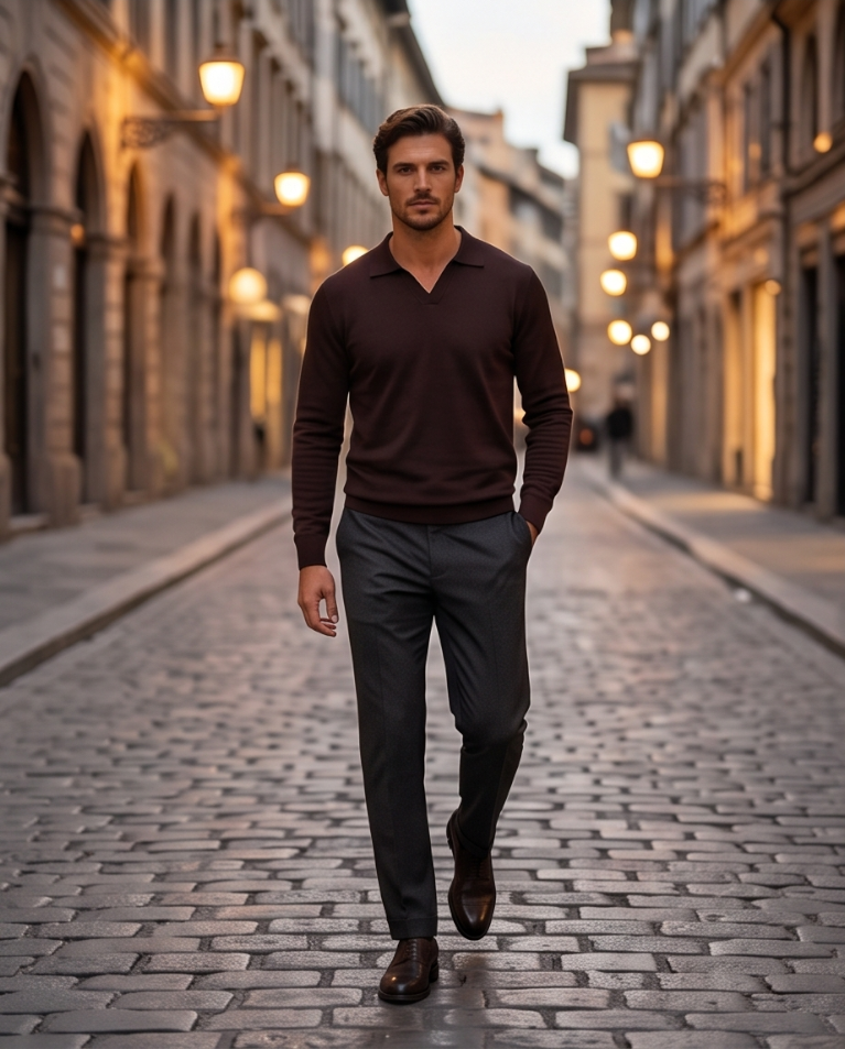 Maglioncino polo in maglia rasata media stagione uomo