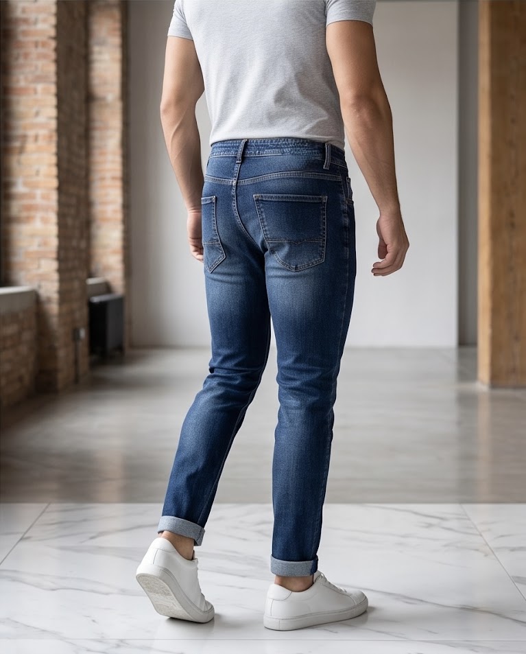 Jeans sagomato lunghezza capri denim elasticizzato uomo