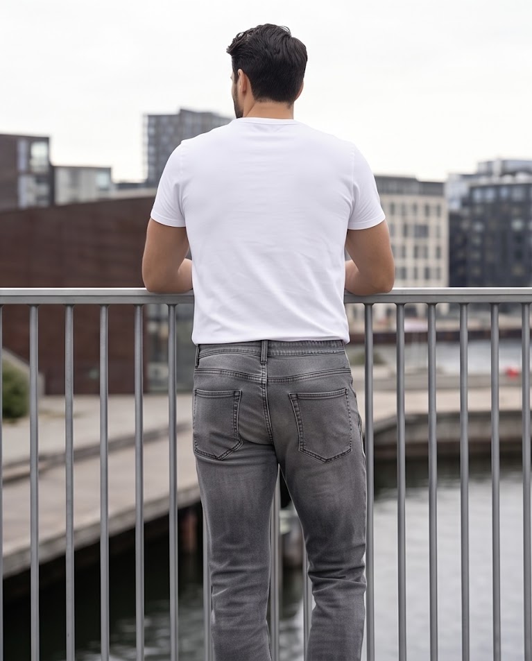 Jeans grigio sagomato lunghezza Capri elasticizzato