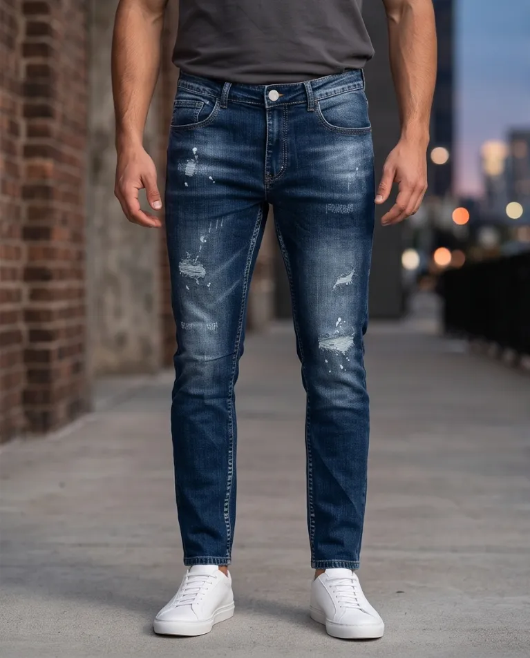 Jeans Capri strappi denim sagomato uomo