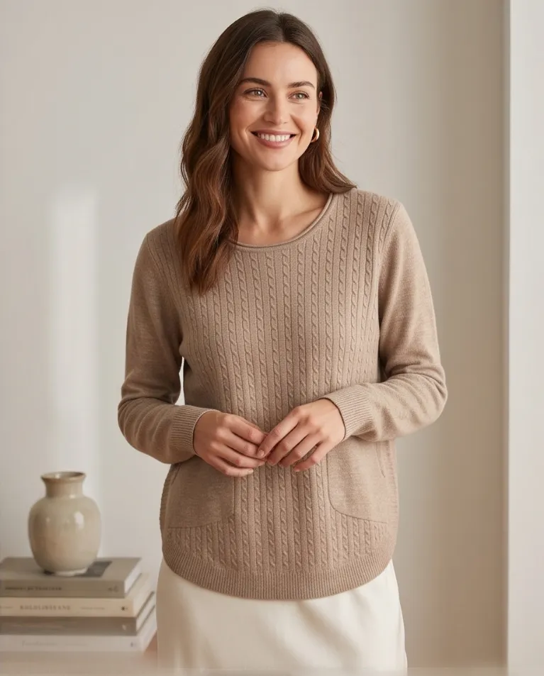 Maglioncino trecce con tasche dettaglio dietro donna