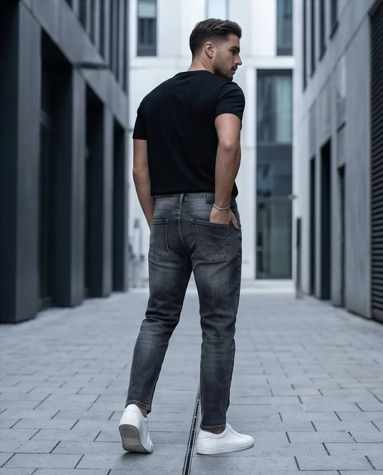 Jeans sagomato Capri nero sfumato uomo