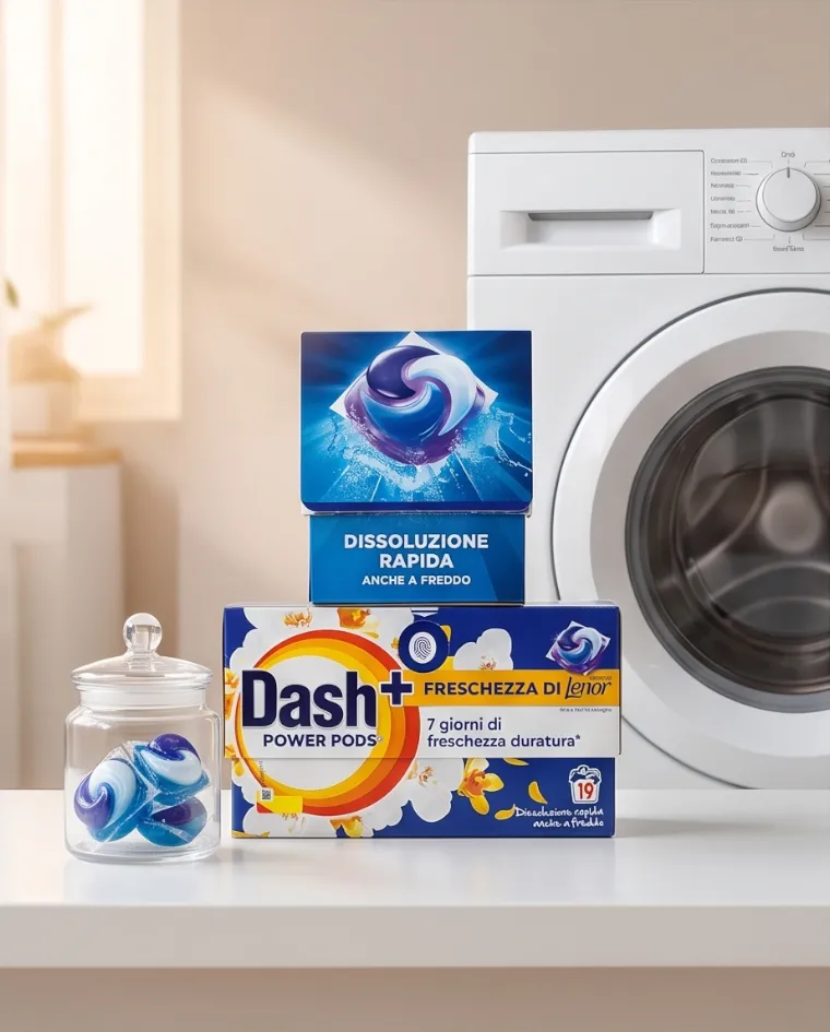 Dash Power Pods + Lenor oro e fiori di vaniglia 19 capsule