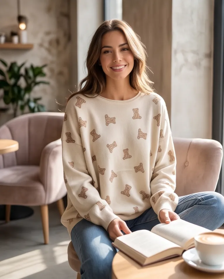 Maglioncino comodo stampa orsetti donna