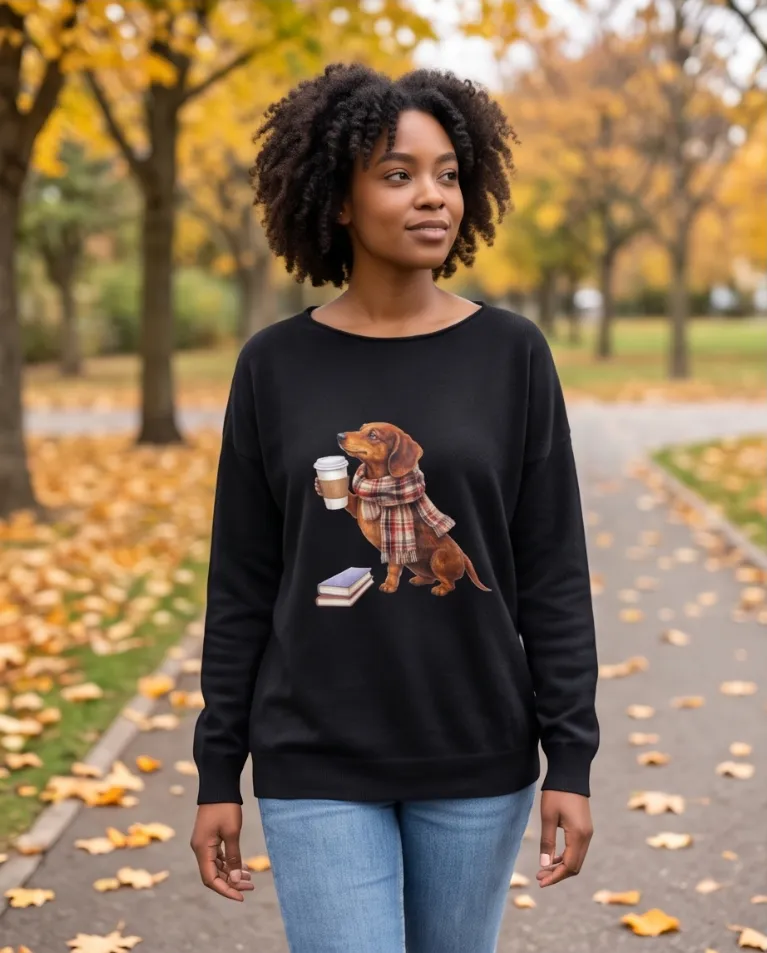 Maglioncino morbido stampa cagnolino donna