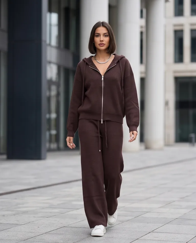 Coordinato invernale in maglia a coste donna