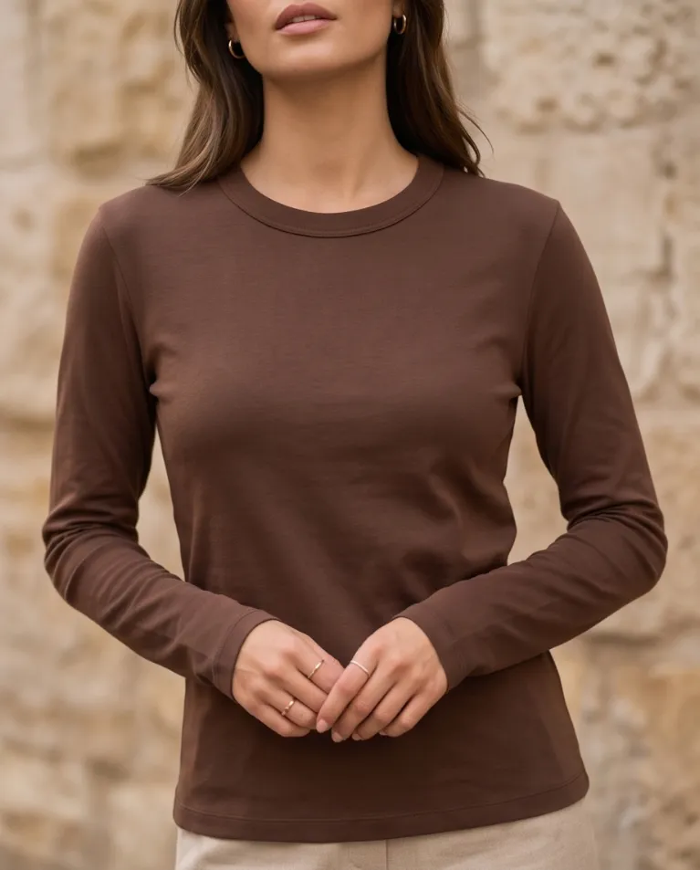 Maglia basic girocollo caldo cotone maniche lunghe