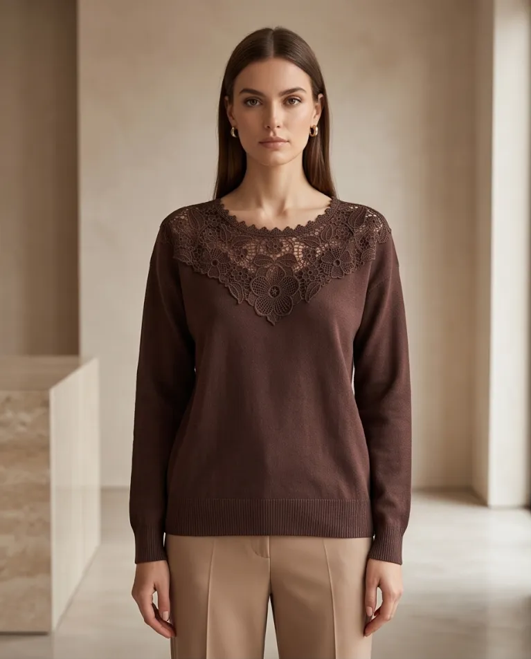 Maglioncino dettaglio ricamo trasparente donna