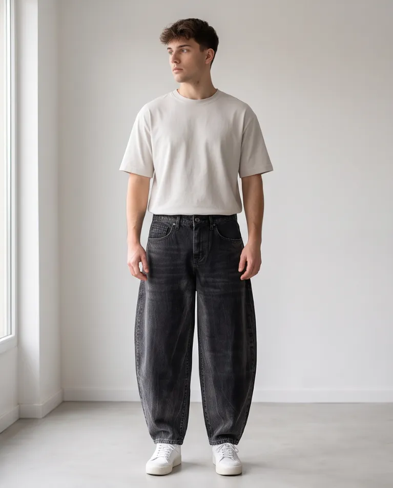 jeans nero sfumato ballon uomo