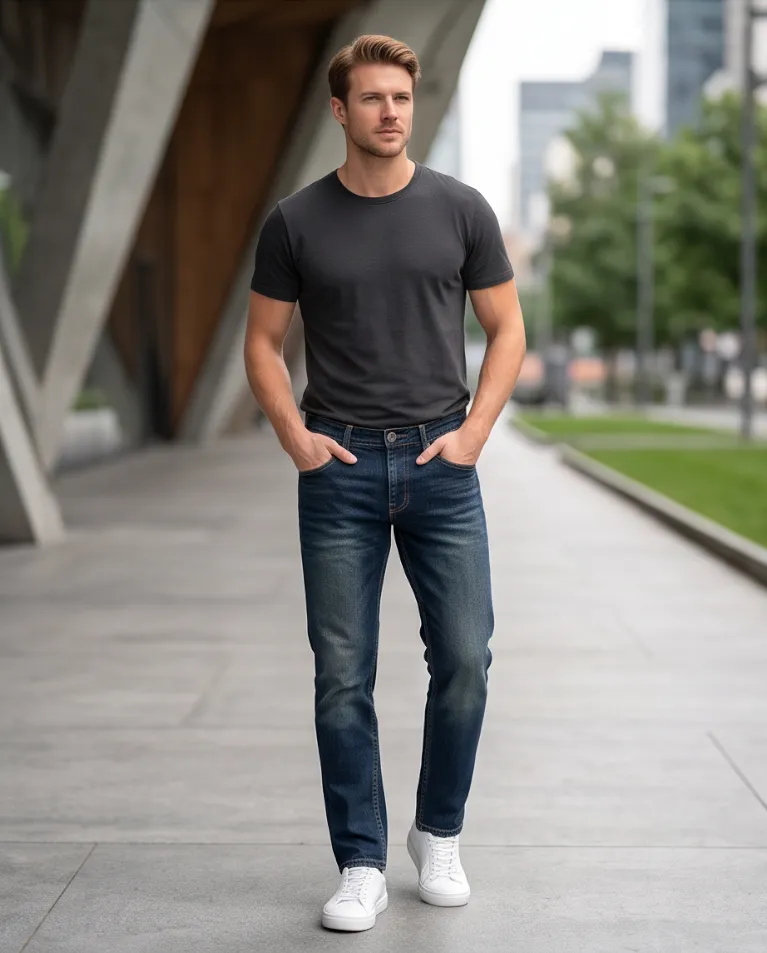 Jeans Capri scuro sabbiato sagomato uomo