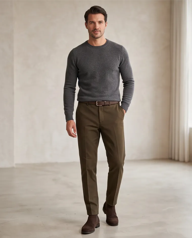 Pantalone elegante tessuto nido elasticizzato medio sagomato