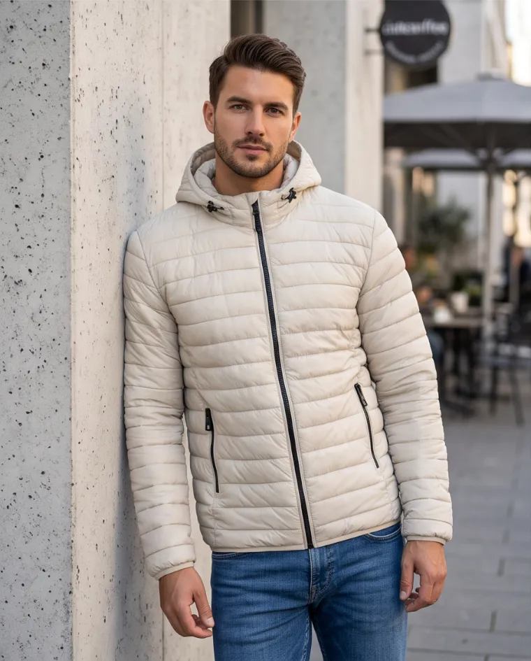 Piumino uomo media stagione con cappuccio