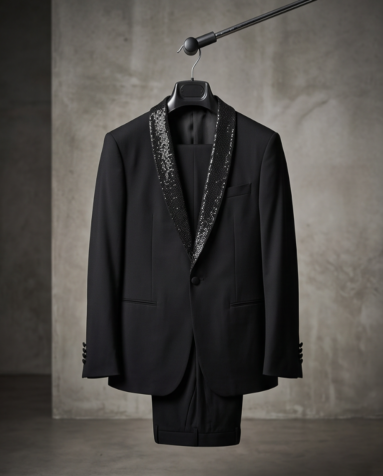 Smoking dettaglio glitter abito elegante uomo