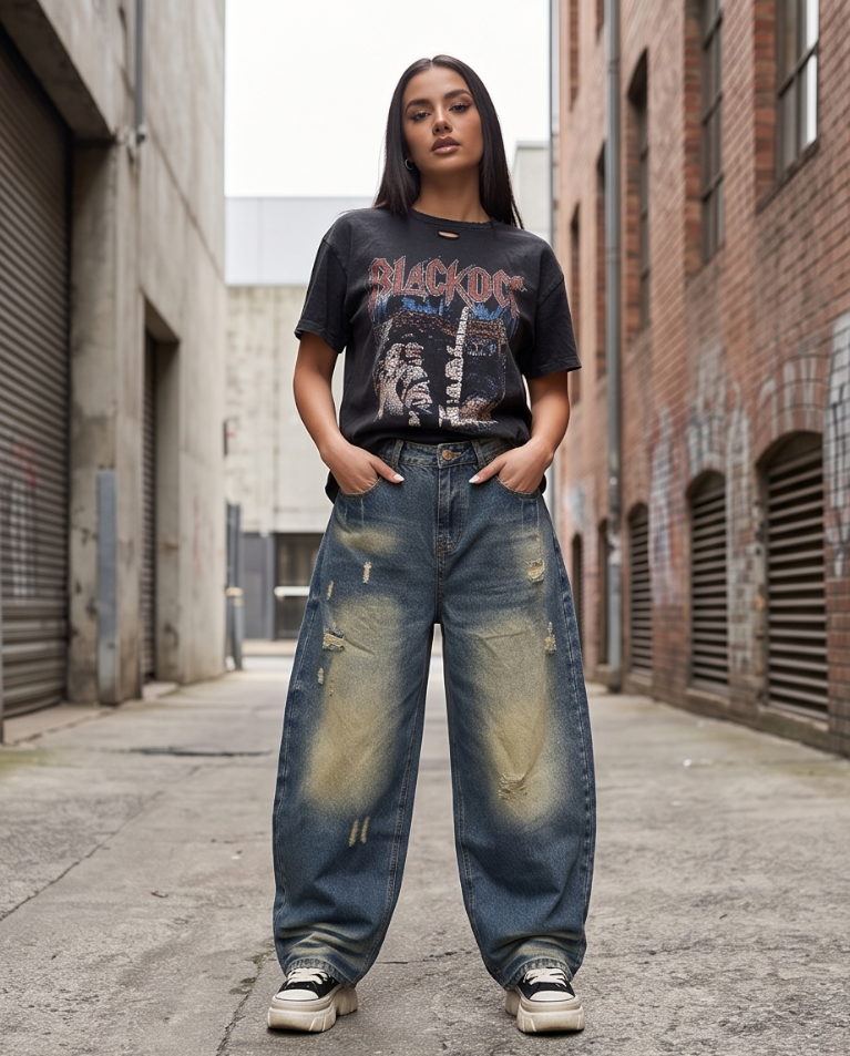 Jeans ballon strappati lavaggio sabbia