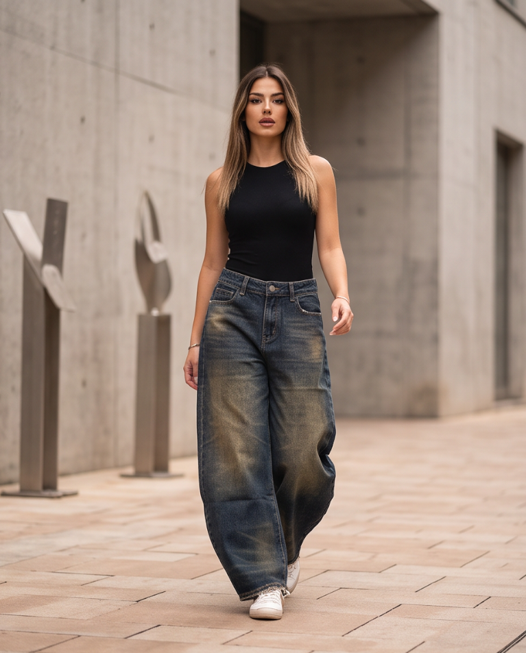 Ballon graffi sabbiato jeans dettaglio finiture donna