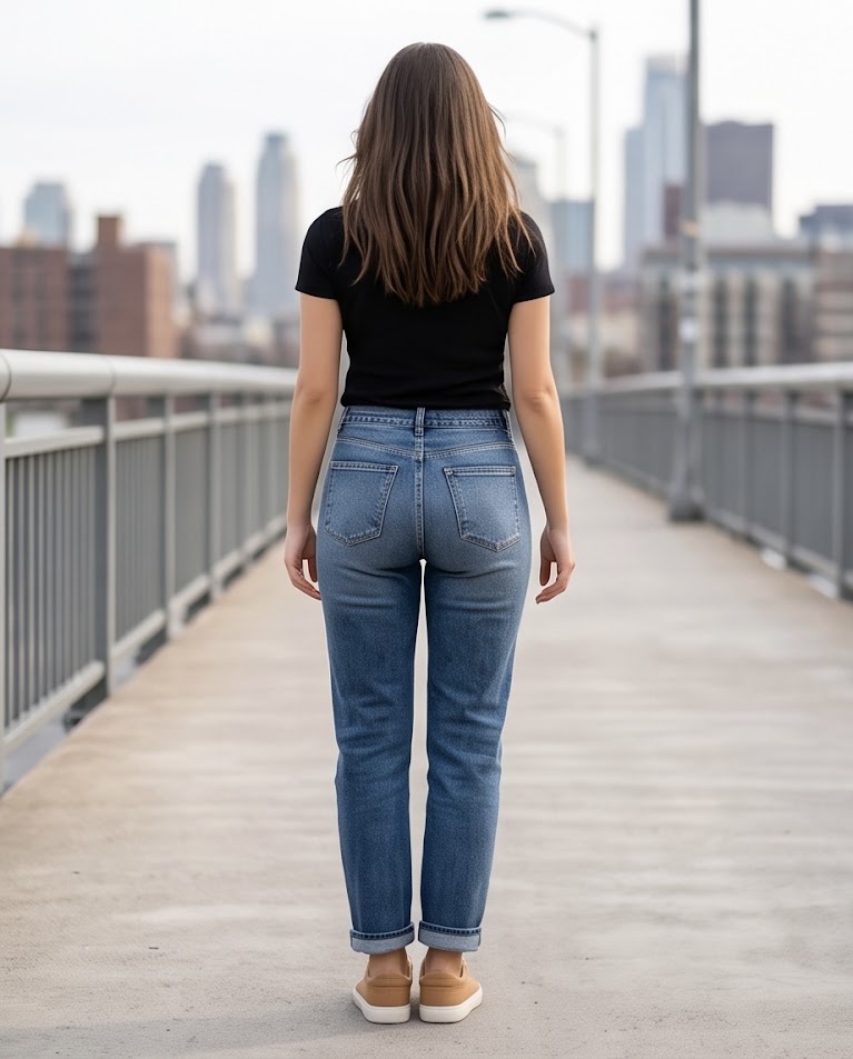Jeans mom fit denim elasticizzato donna