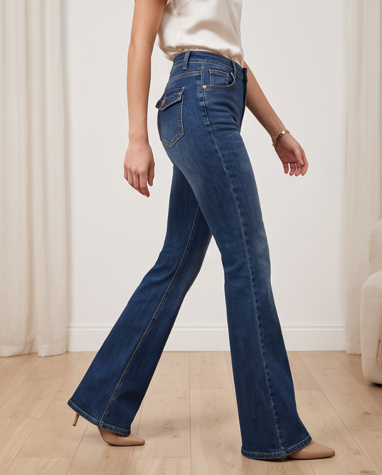 Jeans zampa dettaglio tasche donna