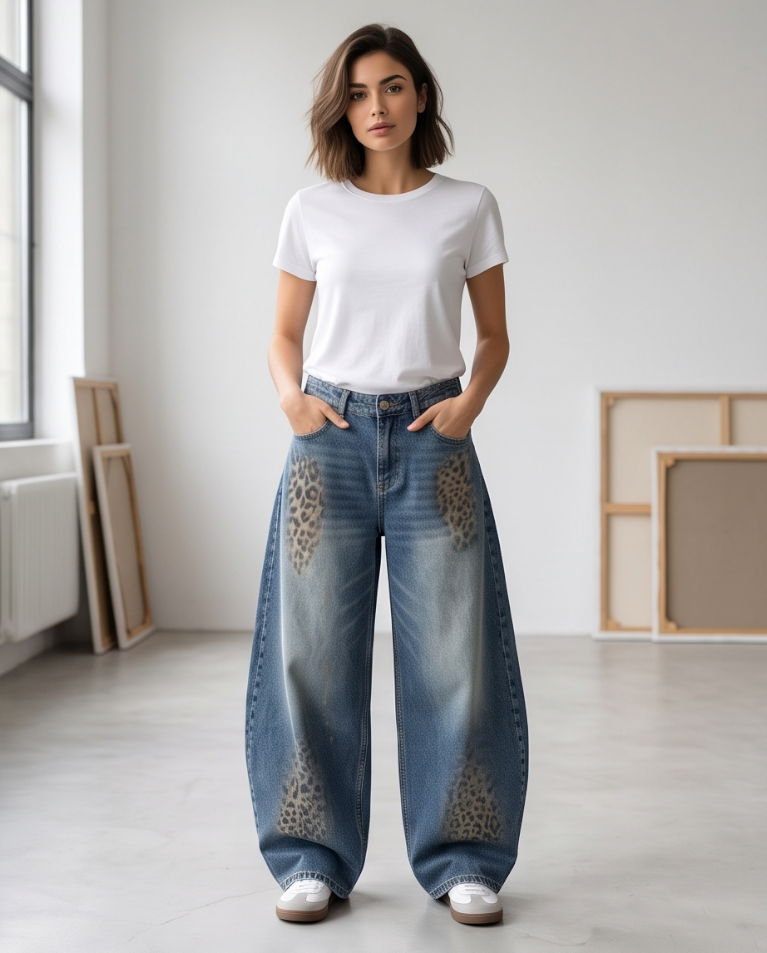 Ballon dettaglio maculato jeans donna